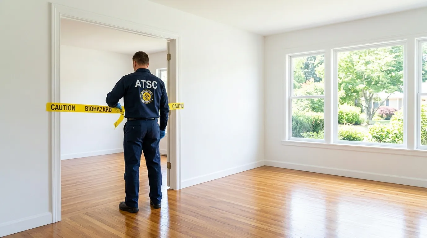 Certified biohazard cleanup crew performing Decomposition Cleanup in Friendly